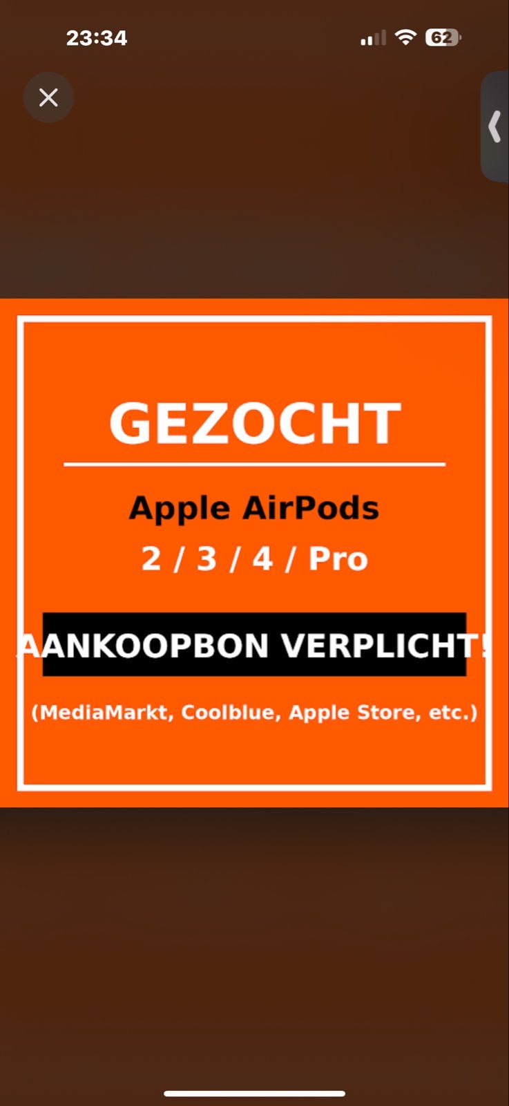 GEZOCHT: Originele Apple AirPods (2/3/4/Pro) met aankoopbon, Ophalen, In-ear, Gebruikt, Bluetooth