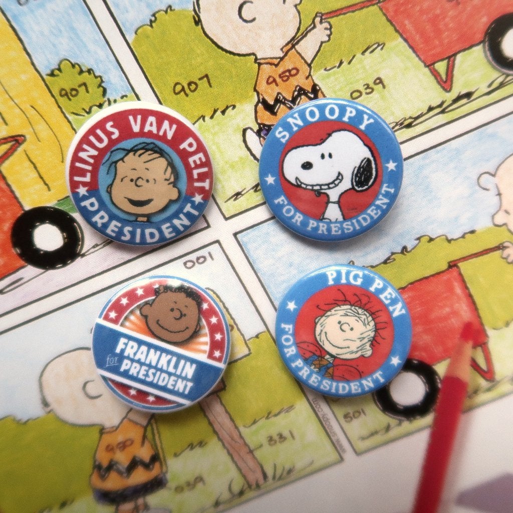 Snoopy Peanuts for President buttons badges speldjes pin set, Verzamelen, Stripfiguren, Verzenden, Snoopy, Nieuw, Overige typen