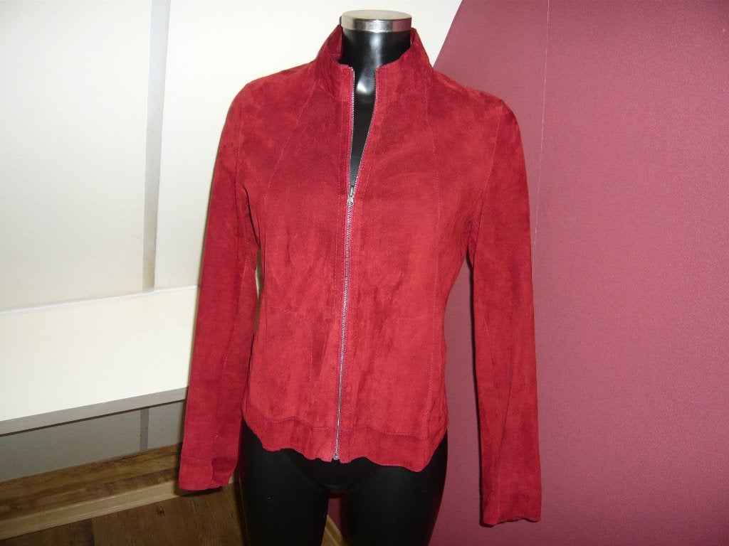 Leer en suede rood jasje 2 zijden te dragen mt 36-38, Kleding | Dames, Jasjes, Kostuums en Pakken, Zo goed als nieuw, Jasje, Maat 36 (S)