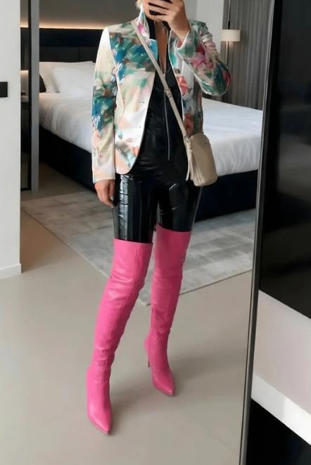 Roze lederlook overknee laarzen, Hoge laarzen, Verzenden, Nieuw, Roze
