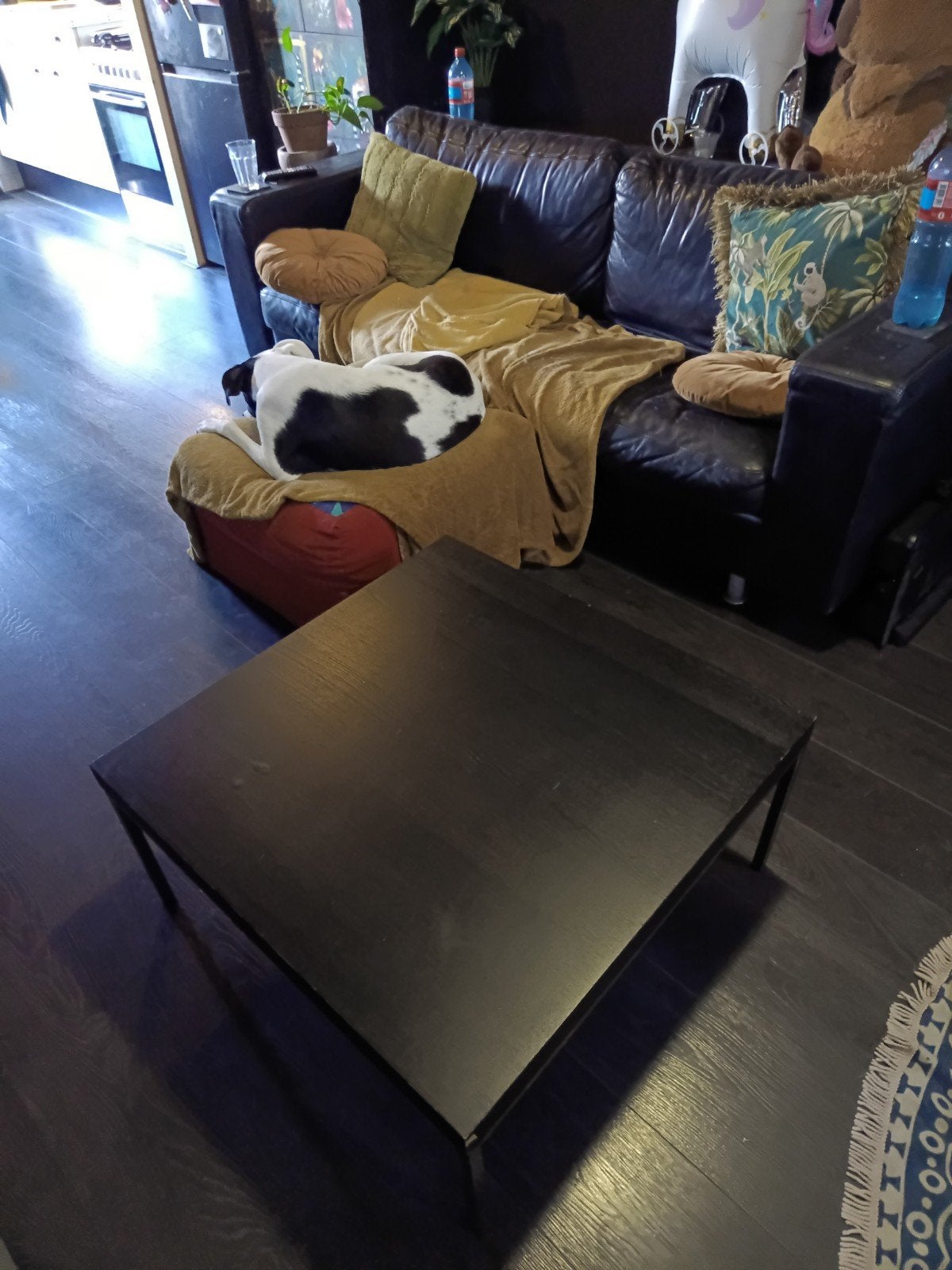Zwarte salontafel met metalen onderstel, Overige houtsoorten, Gebruikt, 50 tot 100 cm, Vierkant