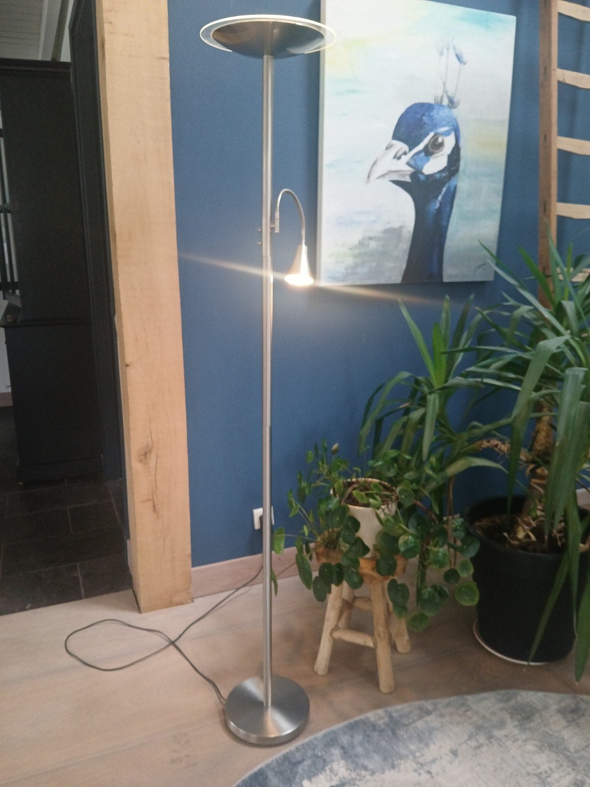 RVS Staande Lamp met Uplight en Leeslampje, Huis en Inrichting, Lampen | Vloerlampen, Ophalen
