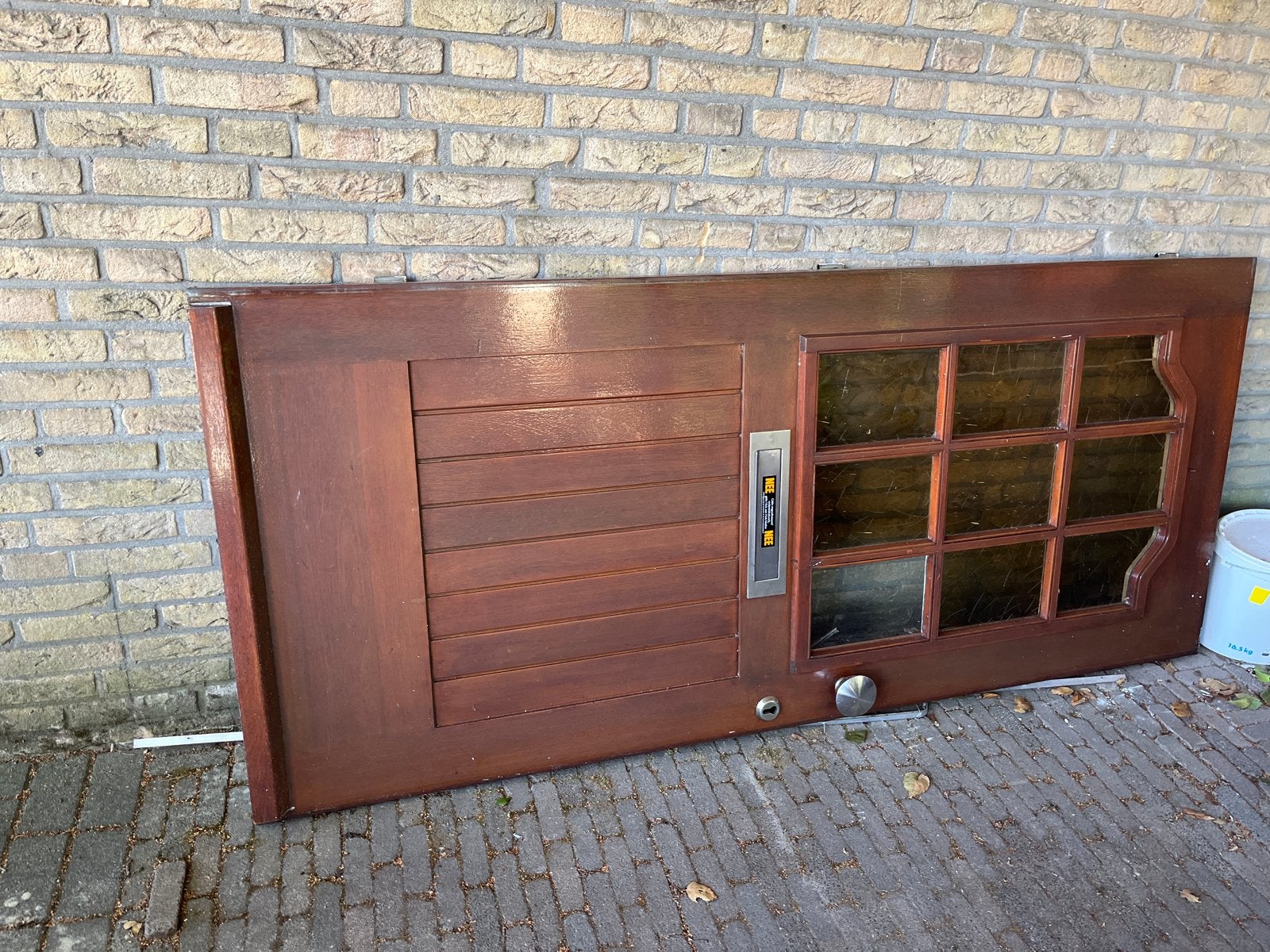 Massieve houten deur met glas - Gebruikt, Ophalen, Gebruikt, 80 tot 100 cm, Buitendeur