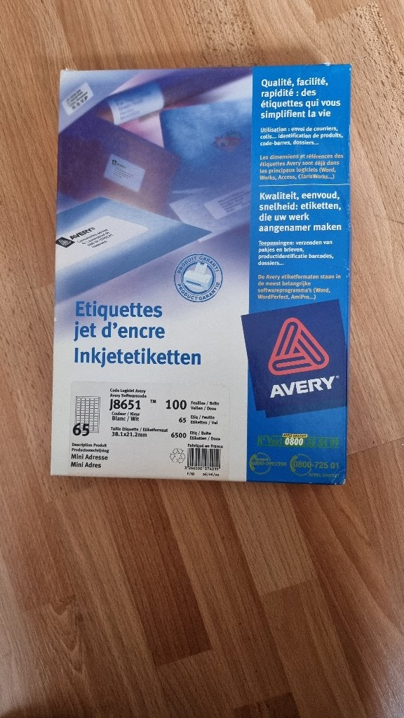 Avery Etiketten 6500 stuks op A4, Diversen, Ophalen of Verzenden, Nieuw