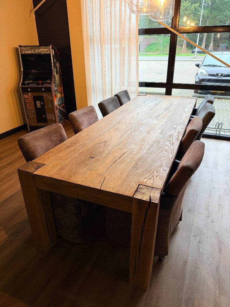 Eettafel 300x100cm met 8 stoelen, Ophalen, Gebruikt, 200 cm of meer, 50 tot 100 cm
