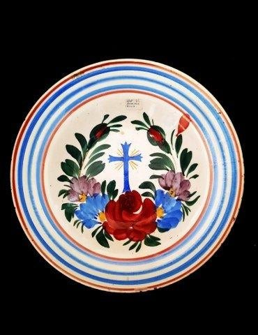 Hollohaza - Antiek Hongaars wandbord met blauw kruis 1218-92, Ophalen