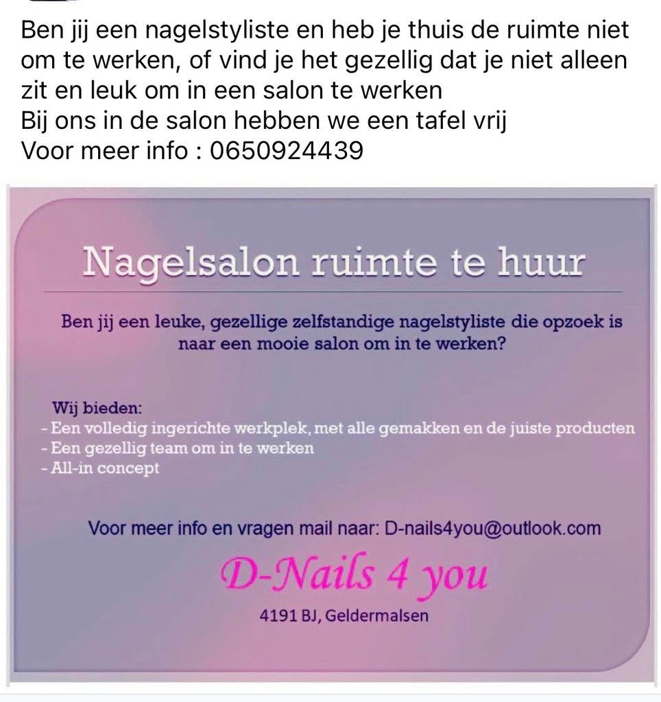 Nagelstyliste gezocht, Ophalen of Verzenden, Zo goed als nieuw, Overige typen