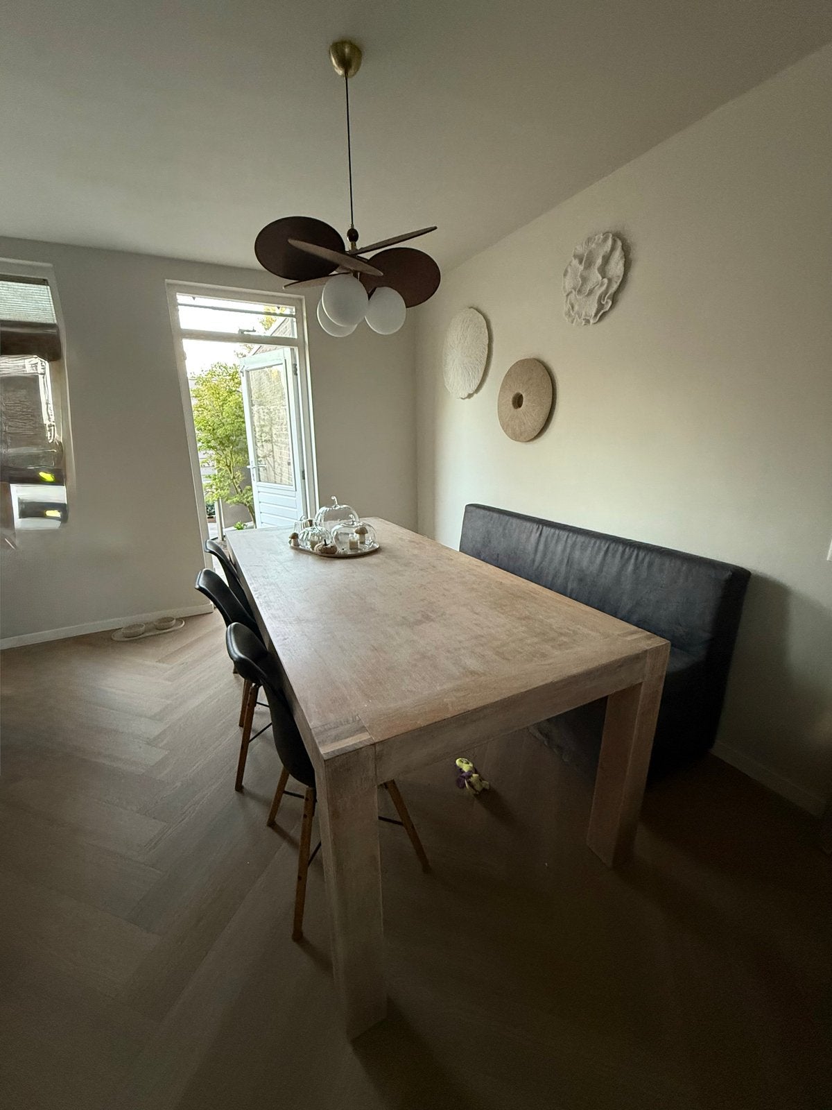 Teak houten eettafel 220x100 cm - white wash, Huis en Inrichting, Ophalen, Gebruikt, 100 tot 150 cm, Teakhout