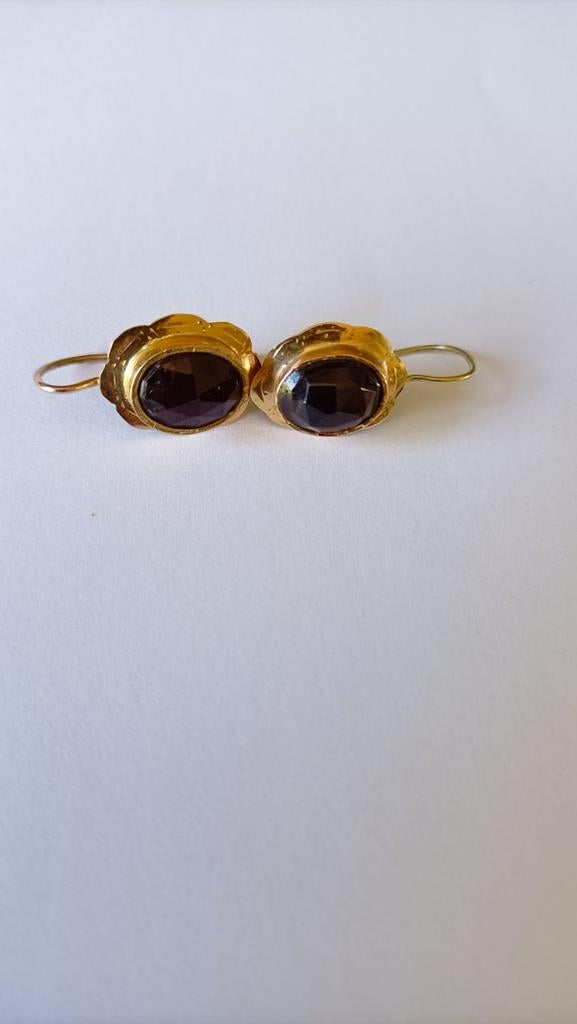 Antieke gouden oorbellen met Granaat, 14 krt, Verzenden, Goud, Oorbellen, Met edelsteen