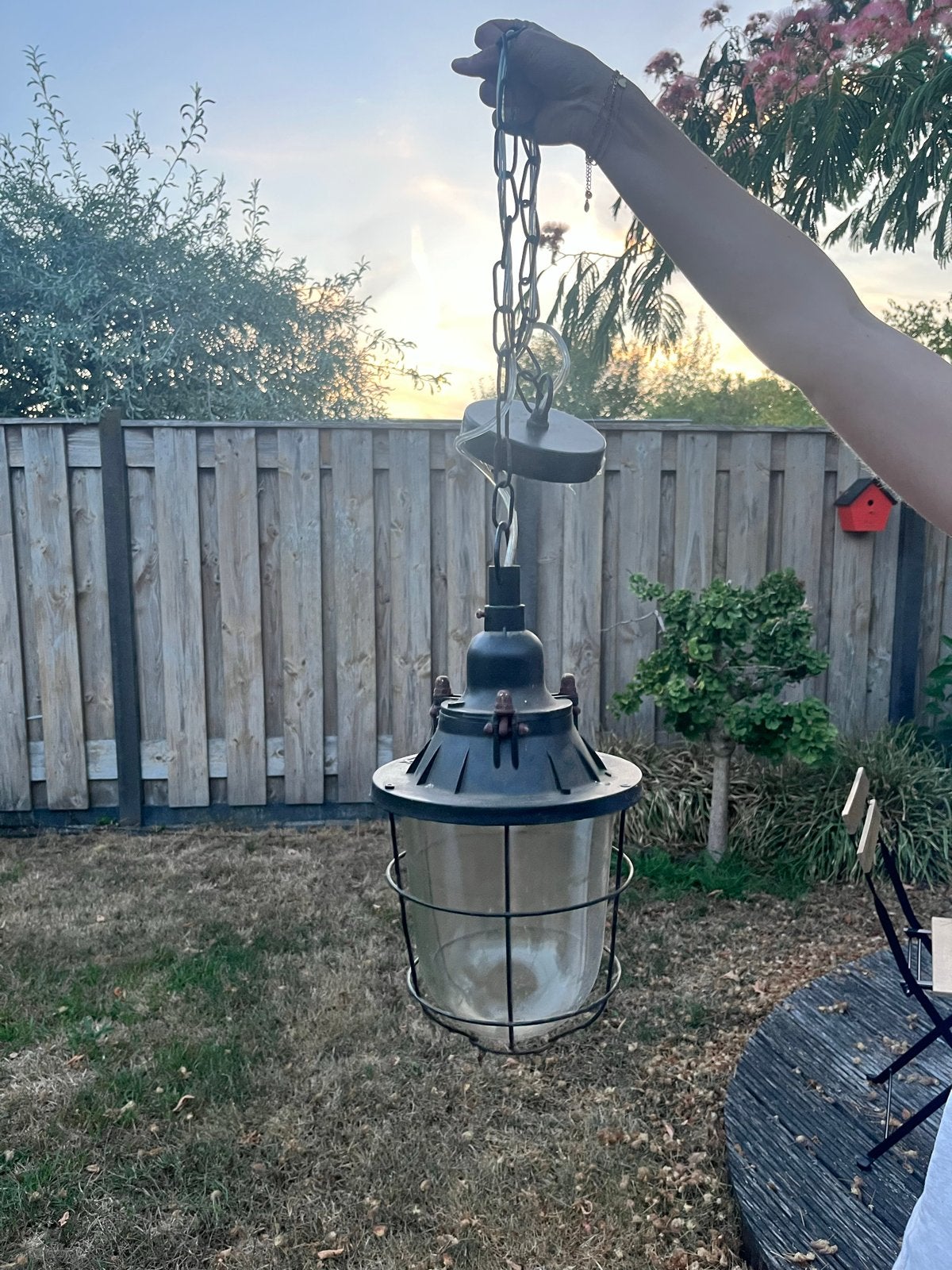Vintage buitenlamp/hanglamp met ketting, Ophalen