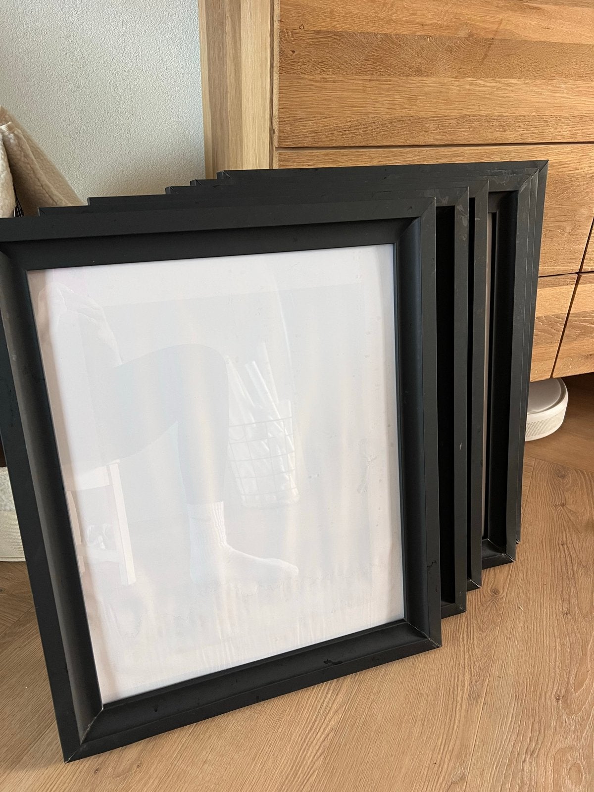 Set van 6 zwarte fotolijsten 40x50 cm met passe-partout, Gebruikt, Ophalen of Verzenden, Fotolijst, Met glas