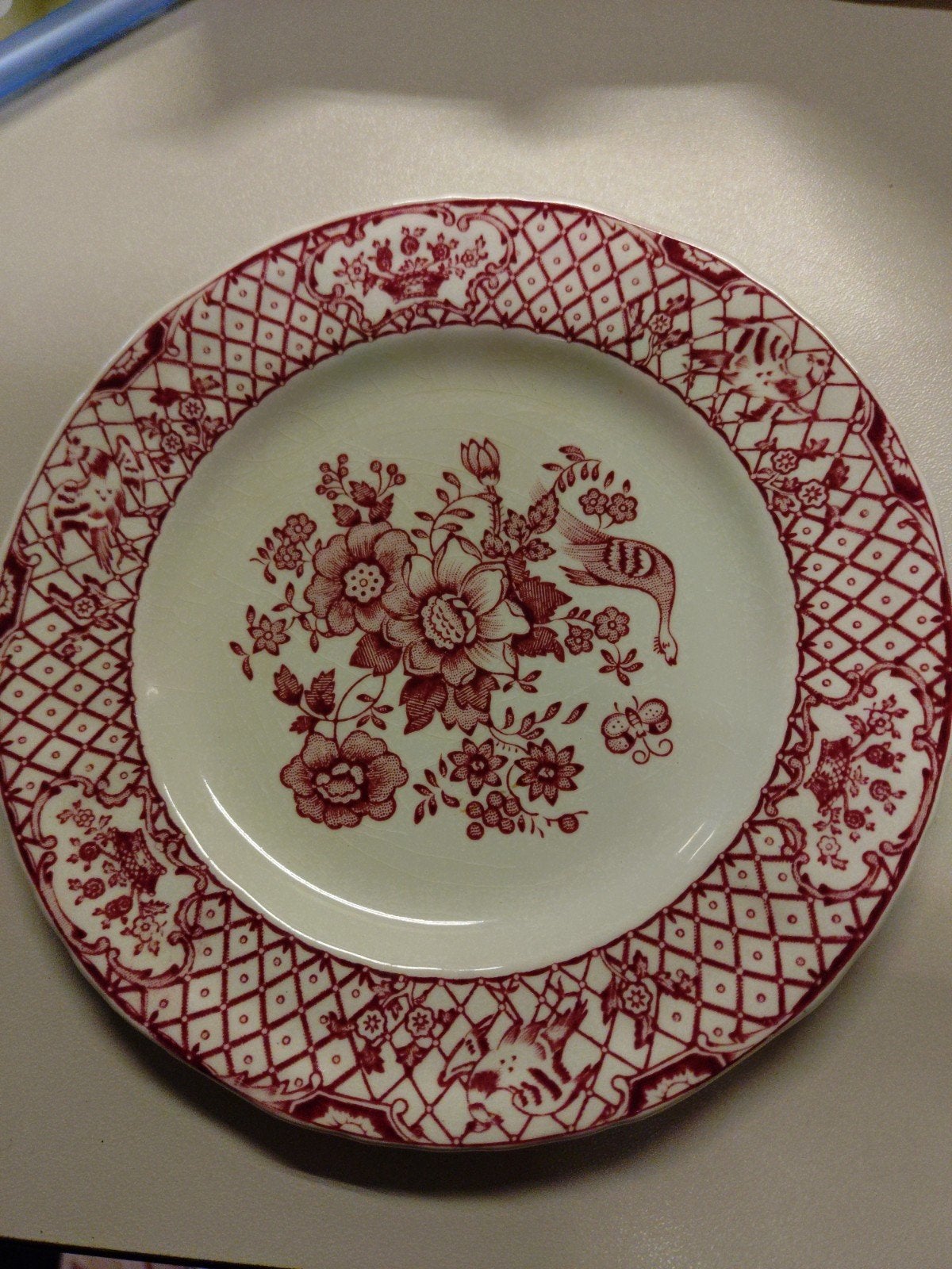 Antiek Mason's Ironstone Stratford bordjes, rood bloemmotief, Ophalen of Verzenden