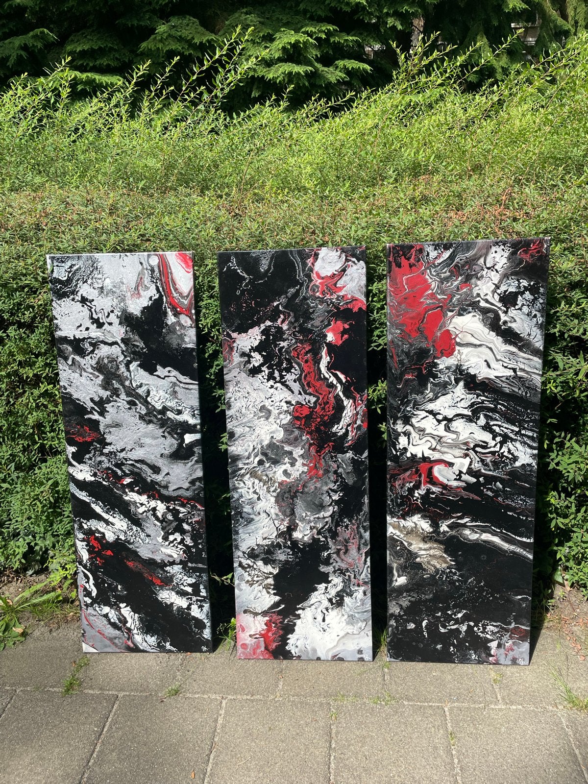 Set van 3 Abstracte Acryl Pouring Schilderijen, Abstract, Acrylverf, Handgeschilderd, Ophalen of Verzenden