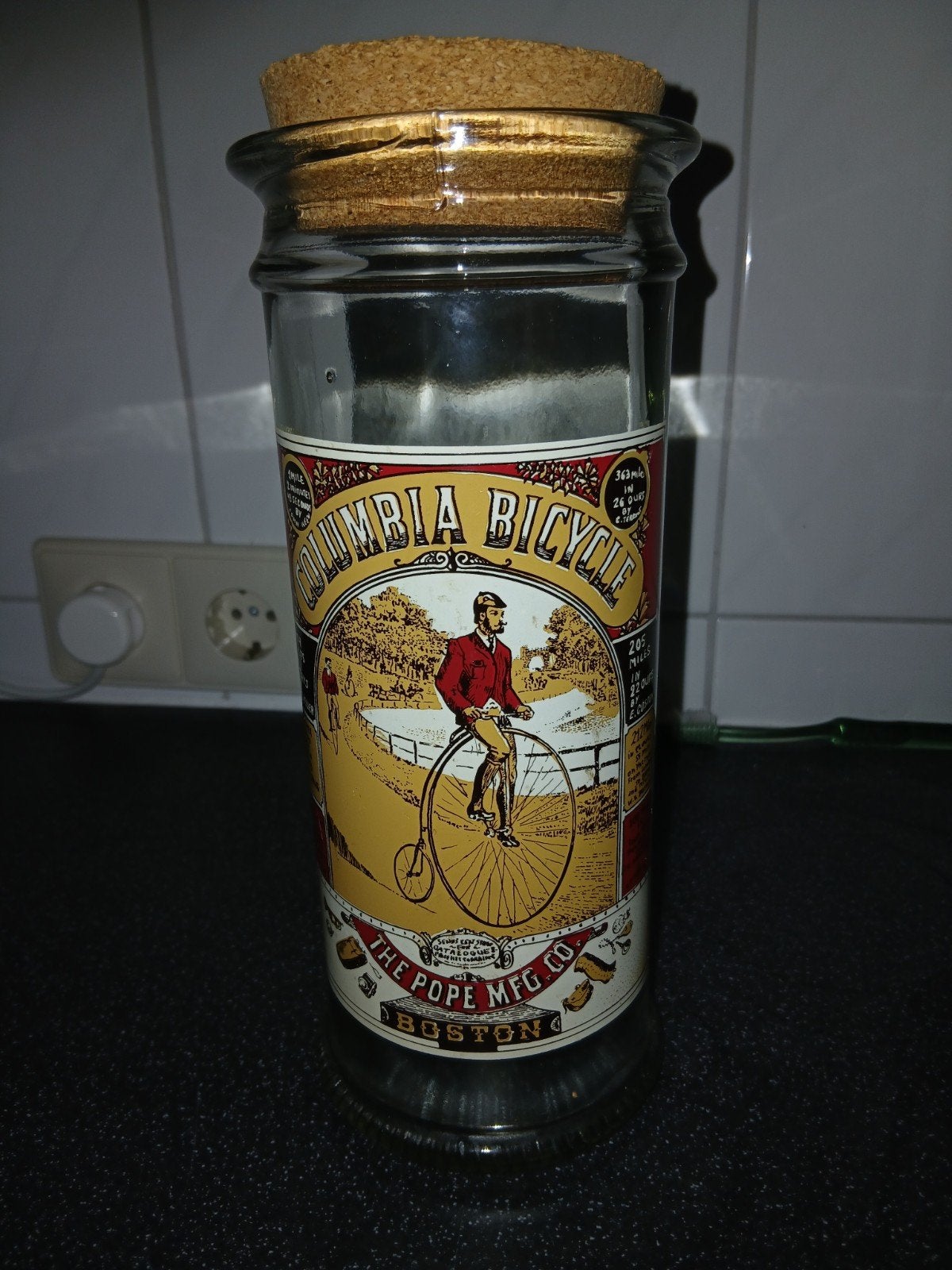 Vintage Columbia Bicycle Glazen Pot met Kurk, Antiek en Kunst, Ophalen of Verzenden