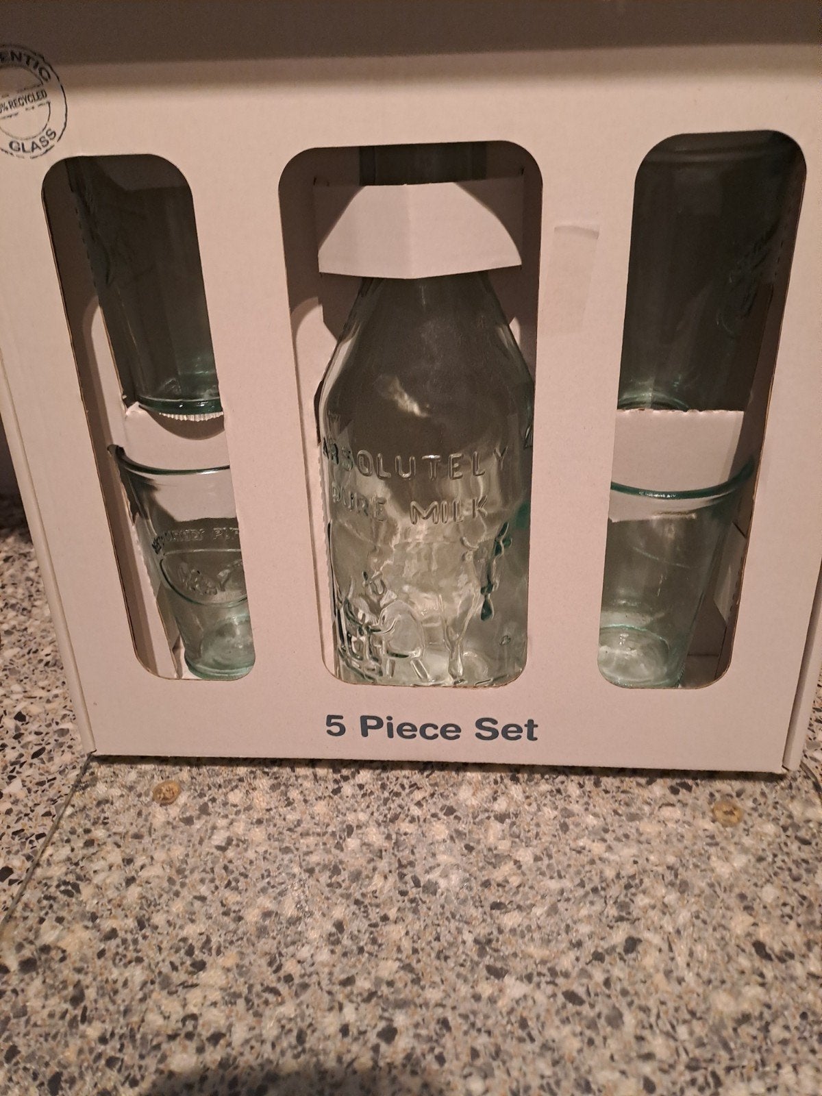 5-delige set: melkfles en glazen van gerecycled glas, Ophalen, Nieuw, Overige merken, Groen