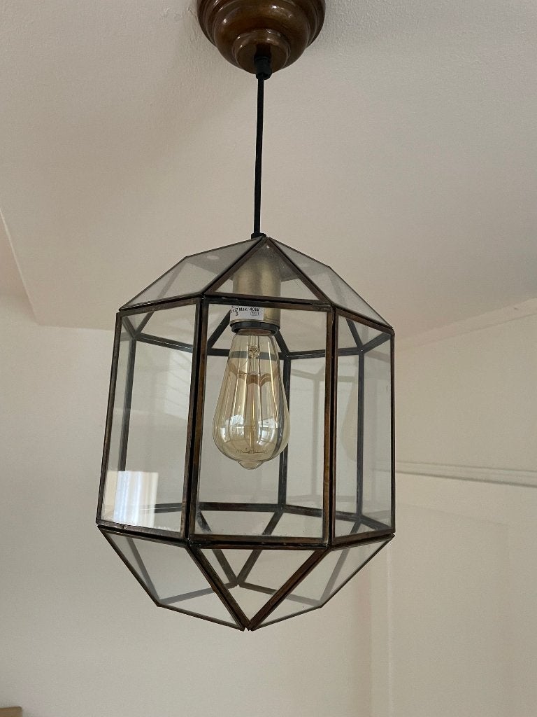 Hanglamp - glas -metaal, Ophalen, Gebruikt, E27 (groot), Landelijk