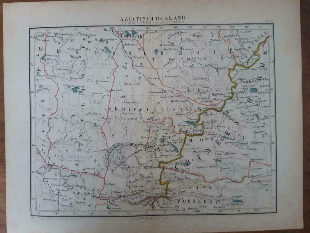 48 / Litho uit 1882 van J. Kuyper Rusland met Balkasj Meer, Antiek en Kunst, Ophalen of Verzenden