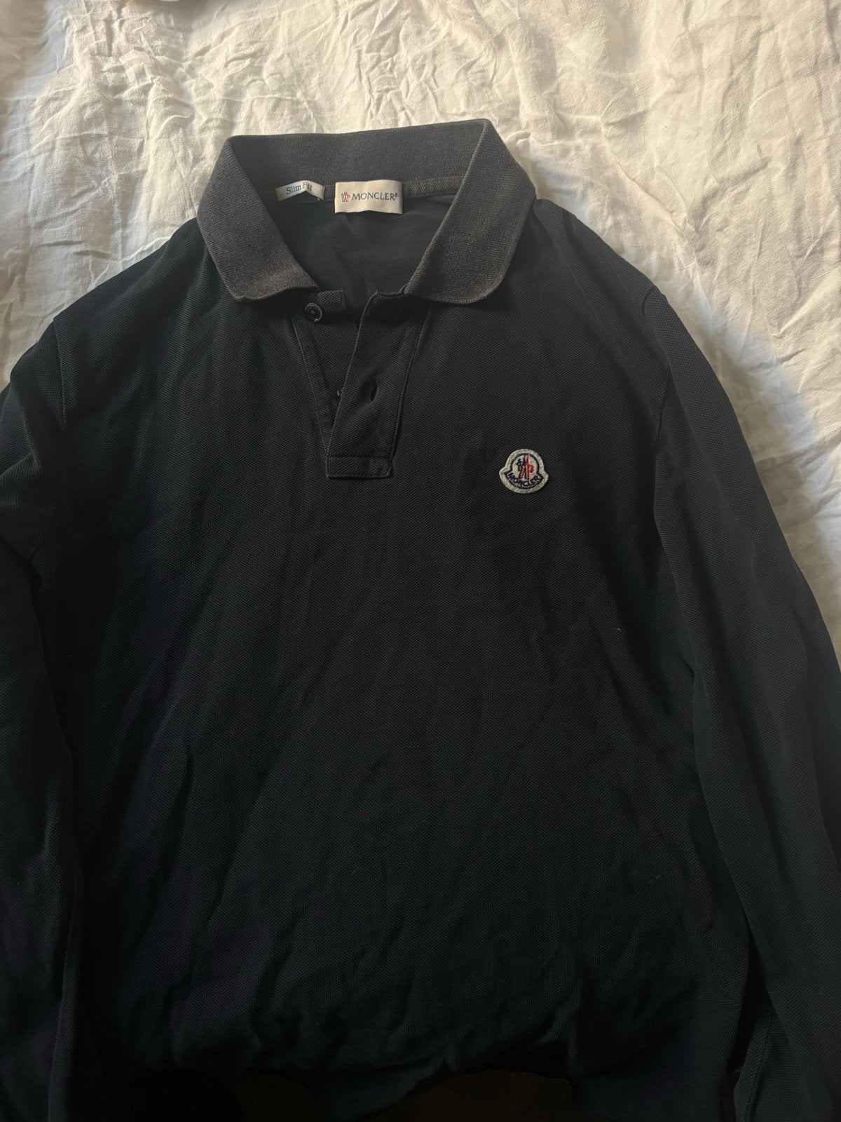 Moncler Polo Lange Mouwen - Maat S, Ophalen of Verzenden, Gedragen, Maat 46 (S) of kleiner, Blauw