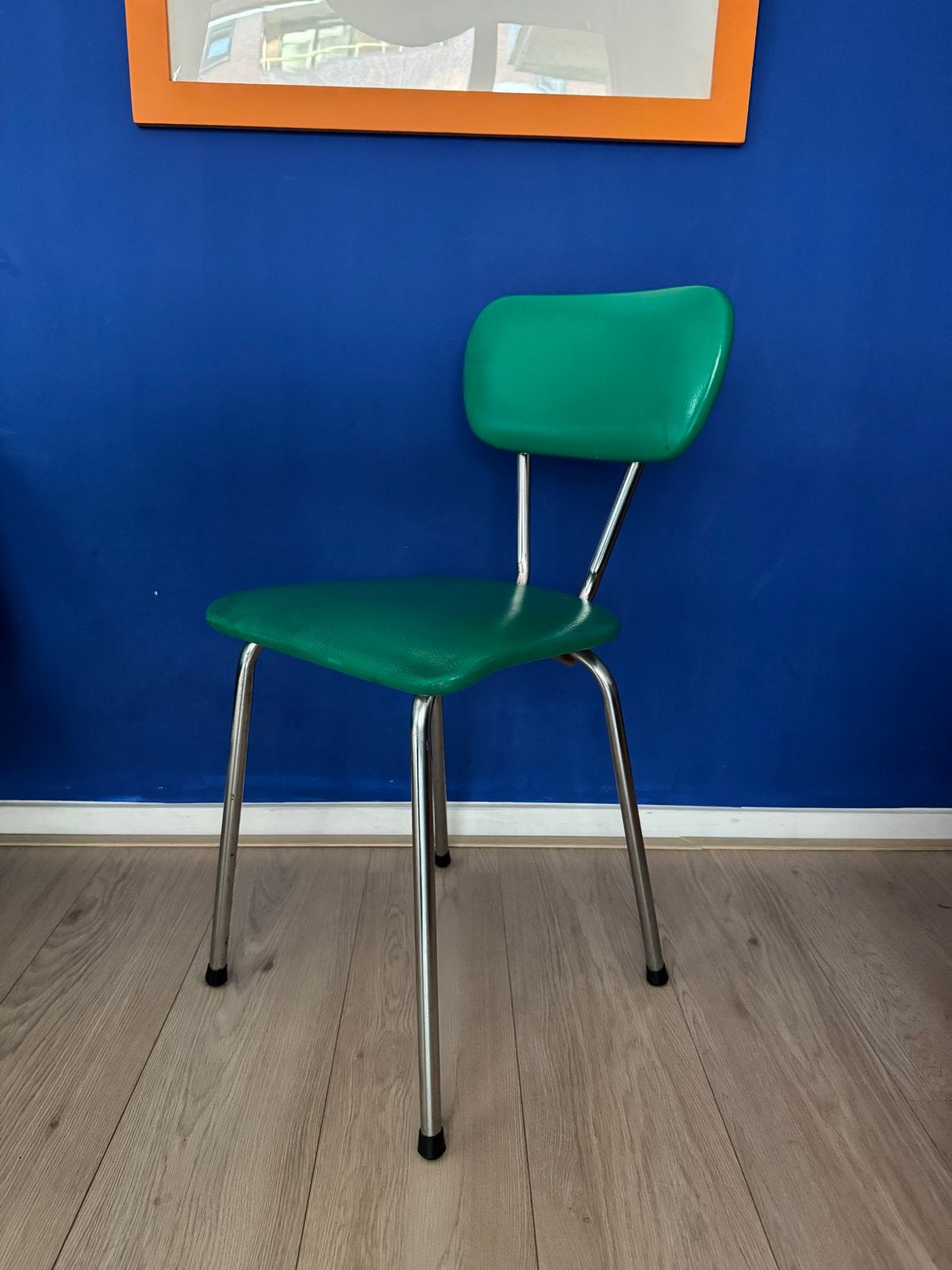 Vintage Groen Leren Stoeltje, Antiek en Kunst, Ophalen