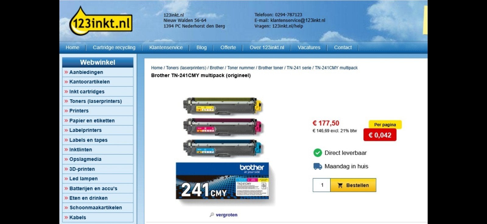 Brother TN-241CMY Toner Multipack (origineel), Ophalen of Verzenden, Nieuw, Toner, Brother