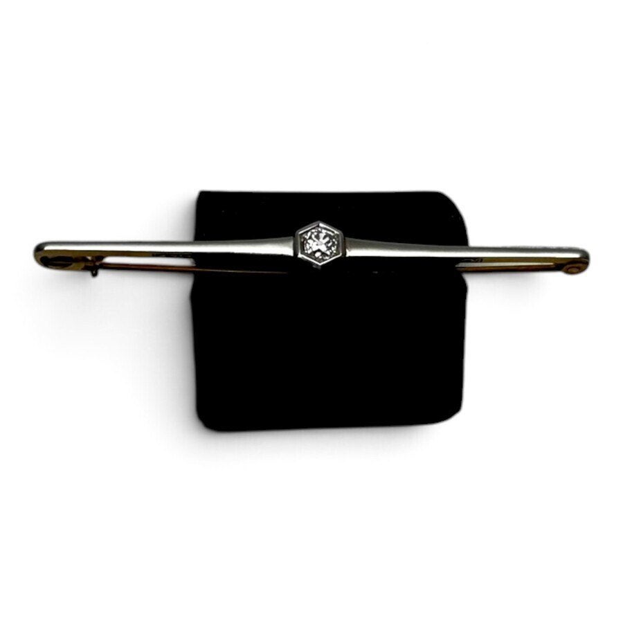 Art deco witgouden staafbroche met diamant