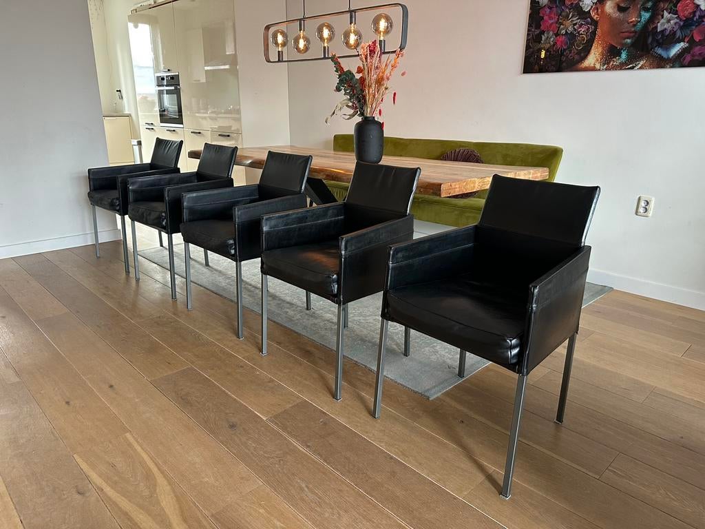 5 Karl Friedrich Förster KFF stoelen, Huis en Inrichting, Stoelen, Zwart, Leer, Ophalen of Verzenden, Zo goed als nieuw