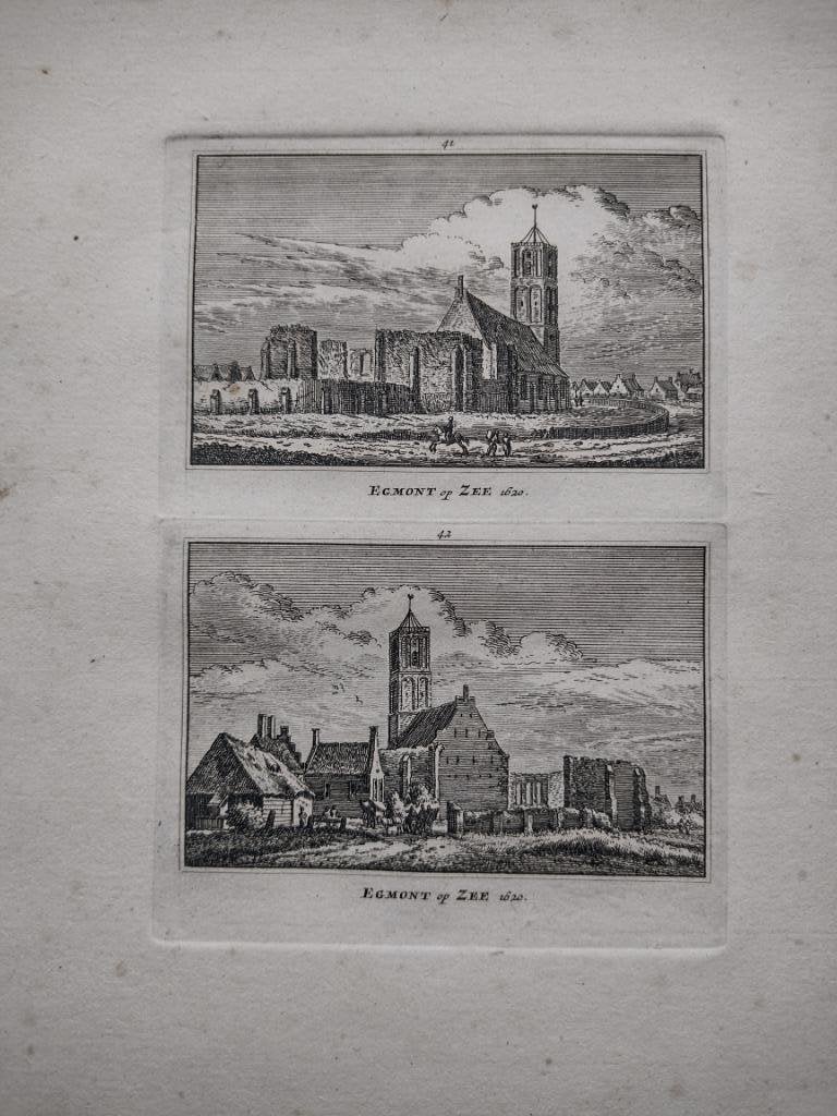 041/042 Egmond aan Zee Kopergravure 18e Eeuw dl 3, Antiek en Kunst, Kunst | Etsen en Gravures, Ophalen of Verzenden