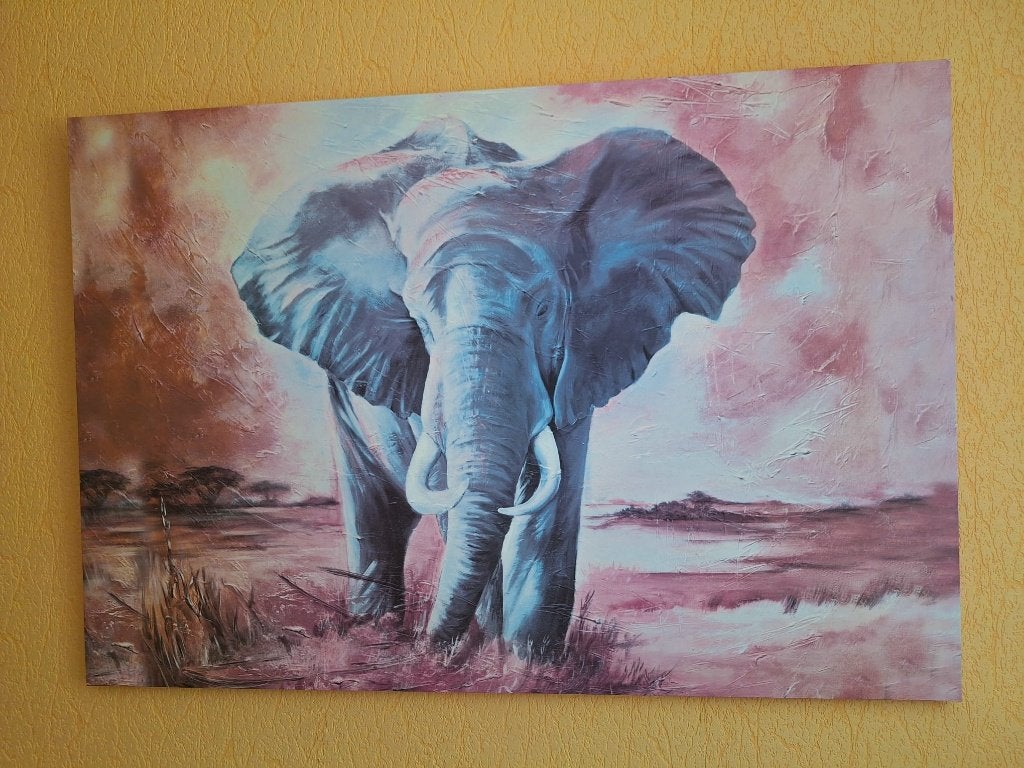 Prachtig groot schilderij van een olifant (114x78 cm), Ophalen, Zo goed als nieuw, 125 cm of meer, Schilderij