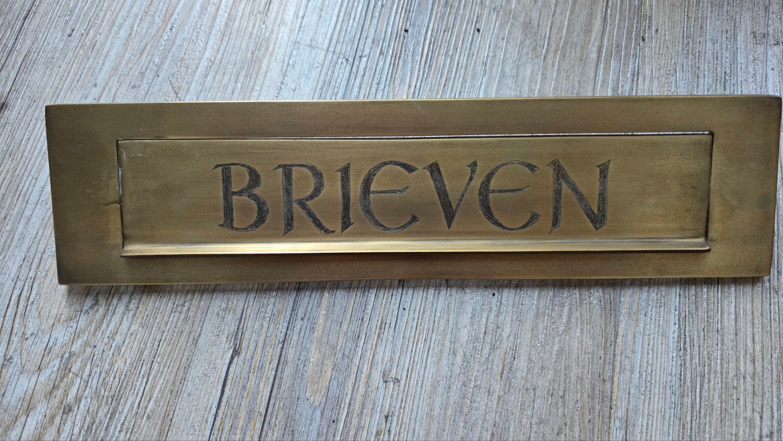 Antieke Messing Brievenbusklep met 'Brieven' inscriptie, Ophalen of Verzenden, Gebruikt