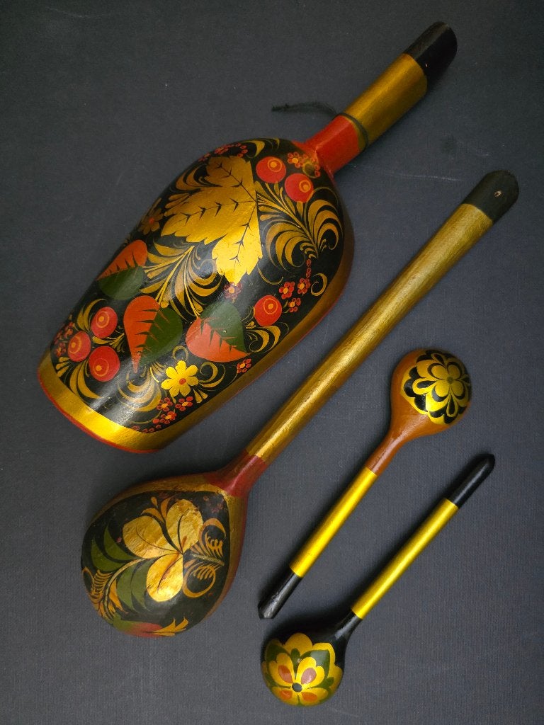 -delige Vintage Chochloma Lepel Set – Russische Volkskunst, Hout, Overige typen, Ophalen of Verzenden, Geschilderd