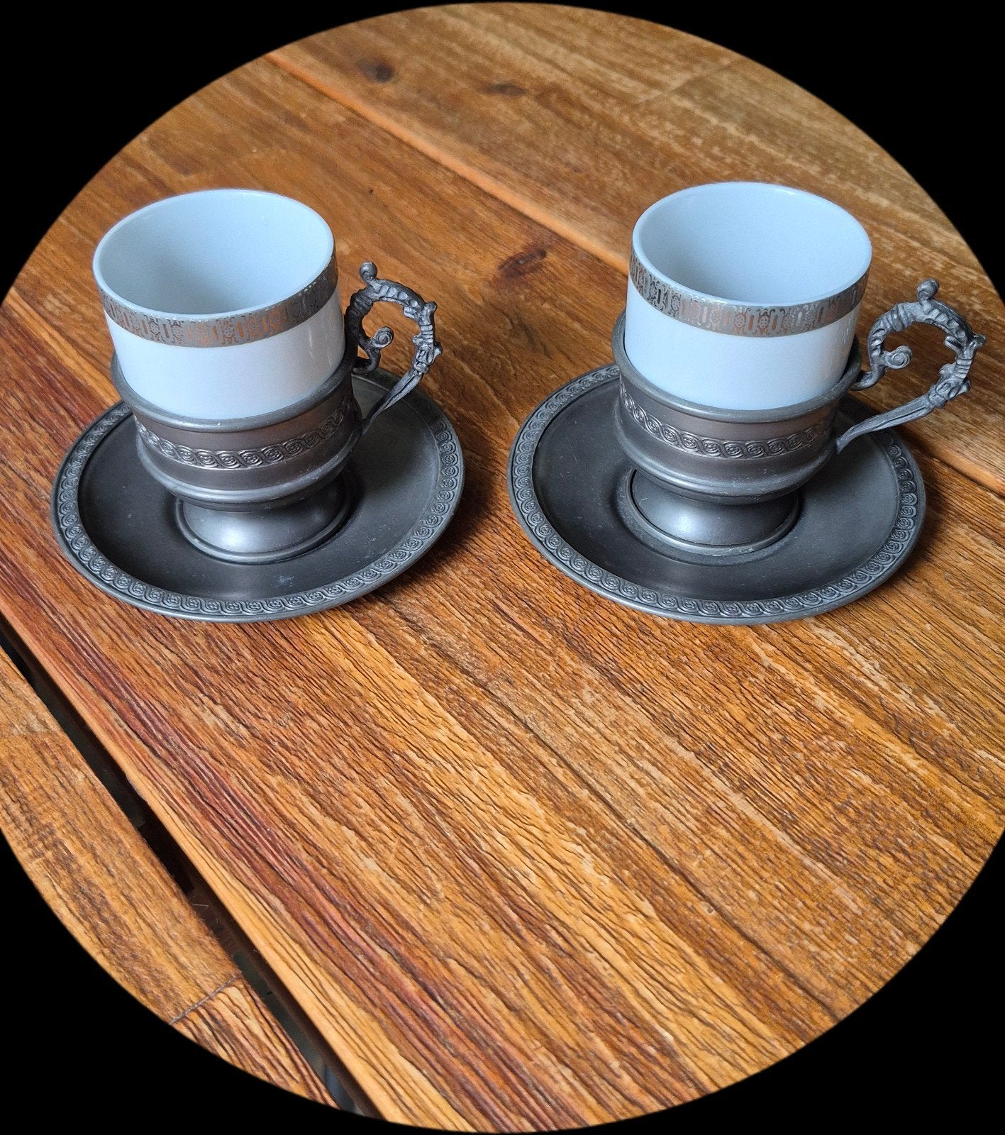 Set van 2 vintage Monopol tinnen espresso kopjes, Ophalen
