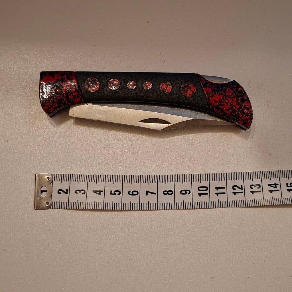 Zakmes met rood-zwart handvat, Ophalen of Verzenden, Gebruikt