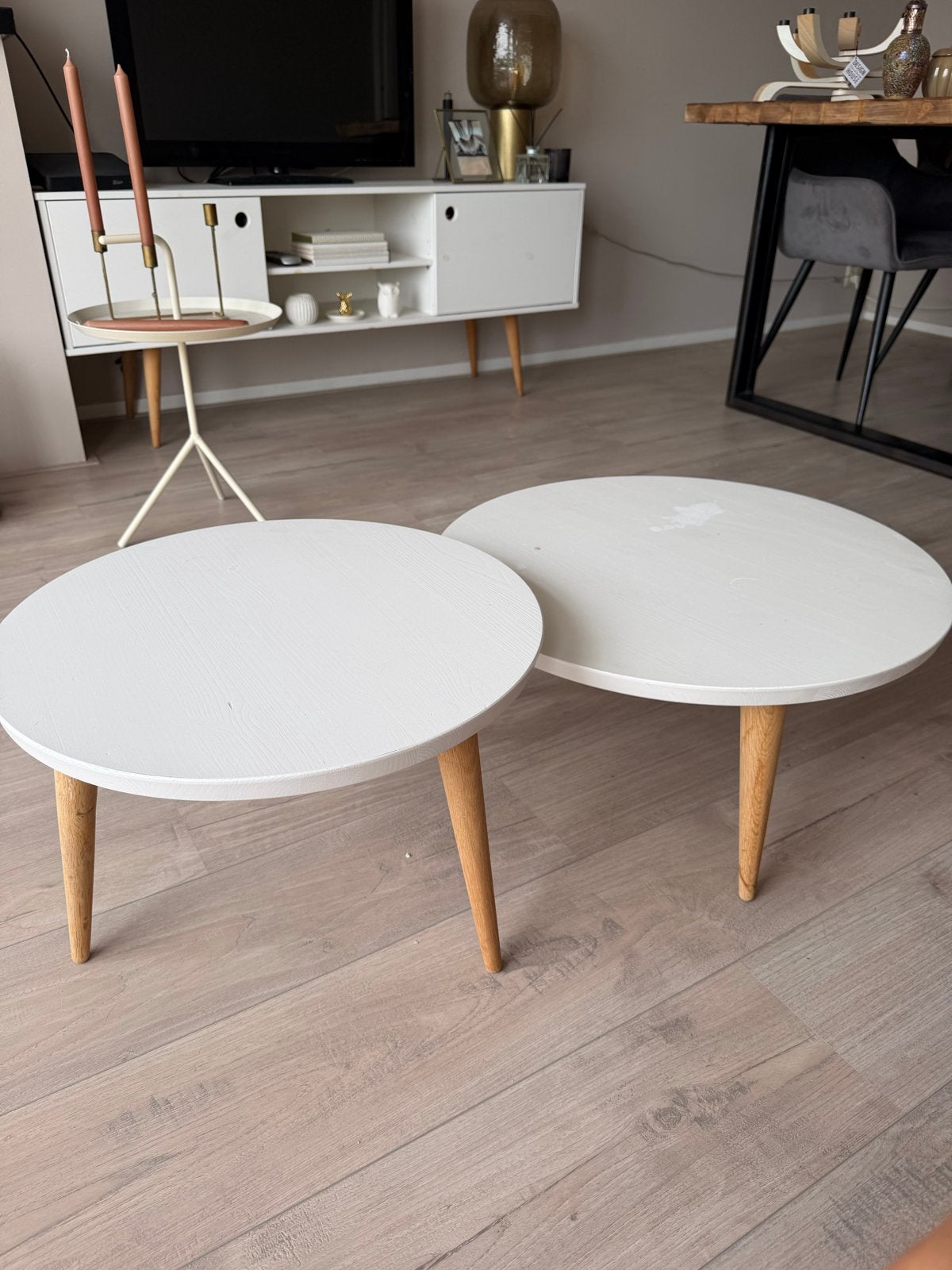 Woood bijzettafels (set van 2) - opknapper, Minder dan 45 cm, Minder dan 55 cm, Gebruikt, Rond