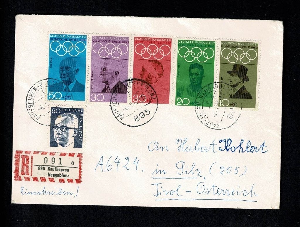 Duitsland : envelop aantekenstrookje - O.S. 1968, Verzenden, Envelop