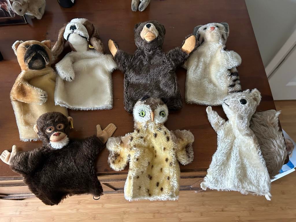 6 Steiff handpoppen uit de jaren '50-'60, Ophalen of Verzenden, Gebruikt, Jongen of Meisje