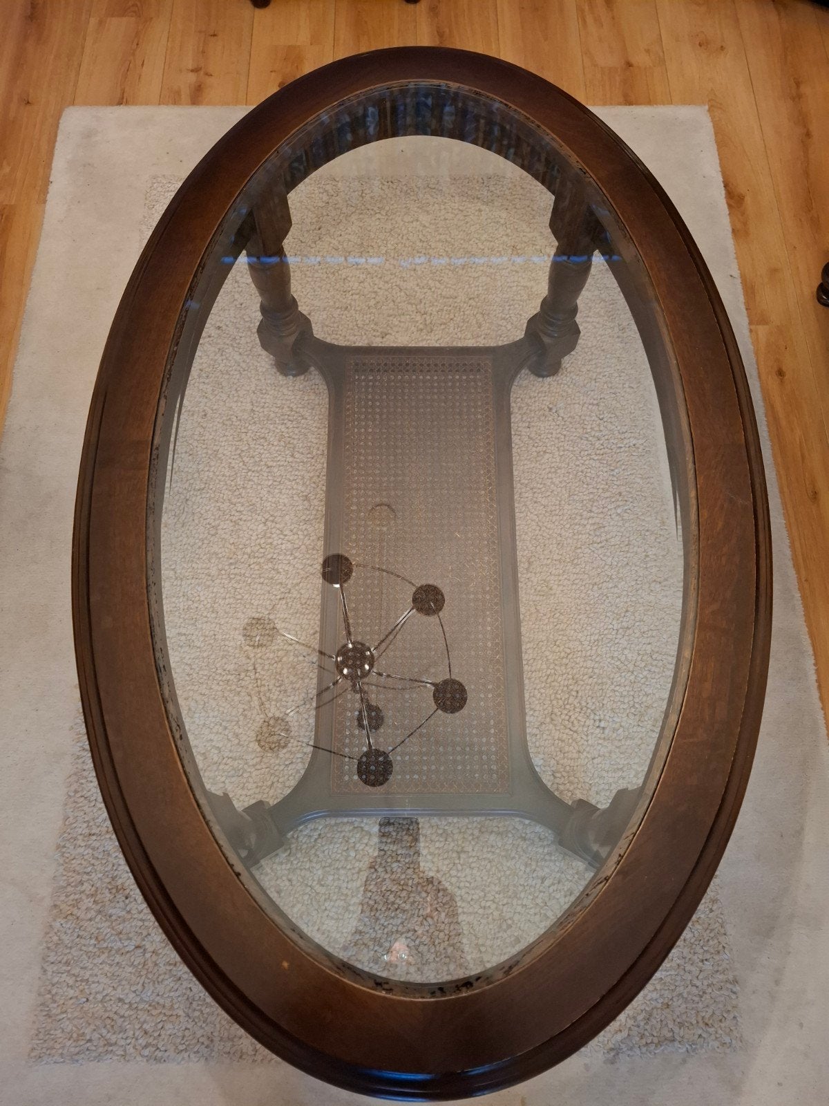 Ovale salontafel met glasplaat en rotan onderblad, Ophalen