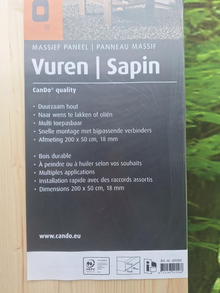 2 Nieuwe CanDo Vuren Meubelpanelen 200x50x1.8cm, Doe-het-zelf en Verbouw, Hout en Planken, Ophalen, Minder dan 25 mm, Nieuw, 200 tot 250 cm