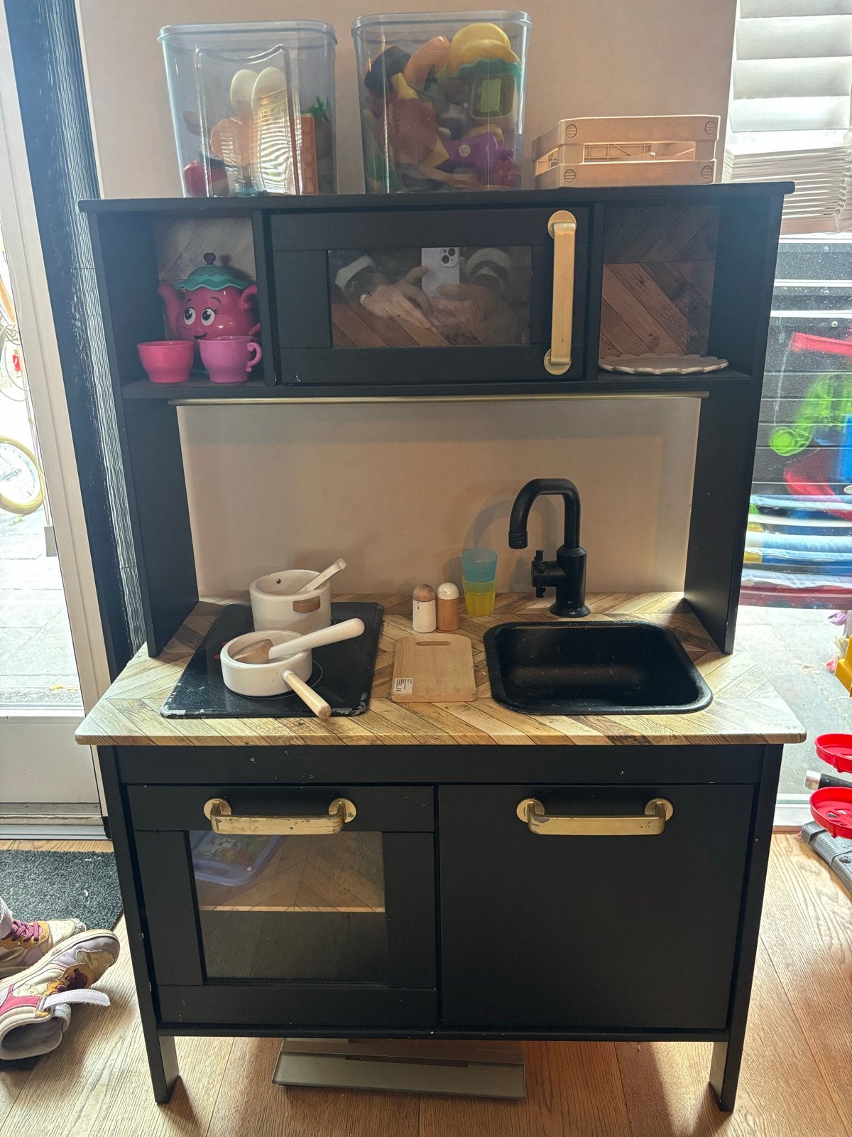 Houten Speelkeuken met Accessoires - Zwart/Hout, Ophalen, Gebruikt, Hout, Speelkeuken