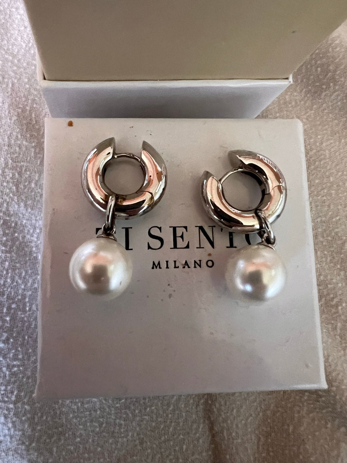 Ti Sento Milano Parel Oorbellen, Ophalen of Verzenden, Zo goed als nieuw, Zilver, Hangers