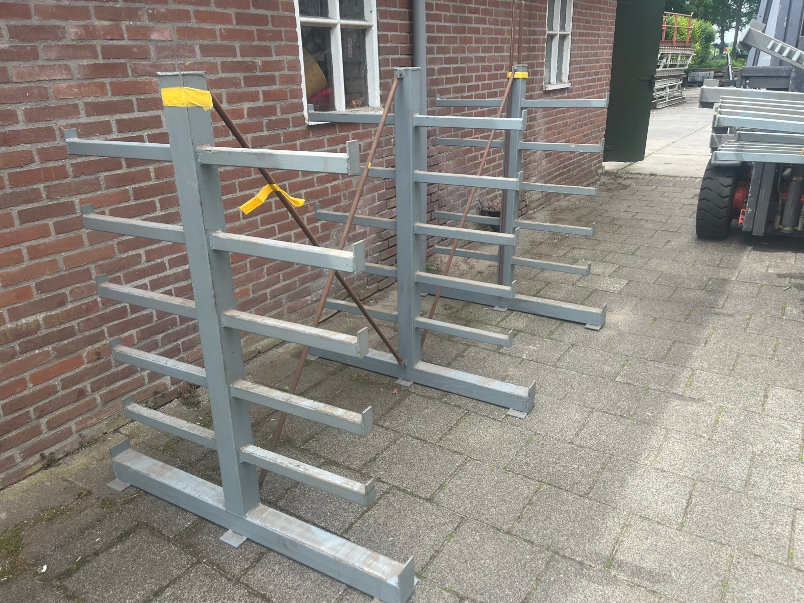 Ijzeren stalen dubbele draagarmstelling H 1.40m 6.80m lengte, Ophalen, Gebruikt, IJzer