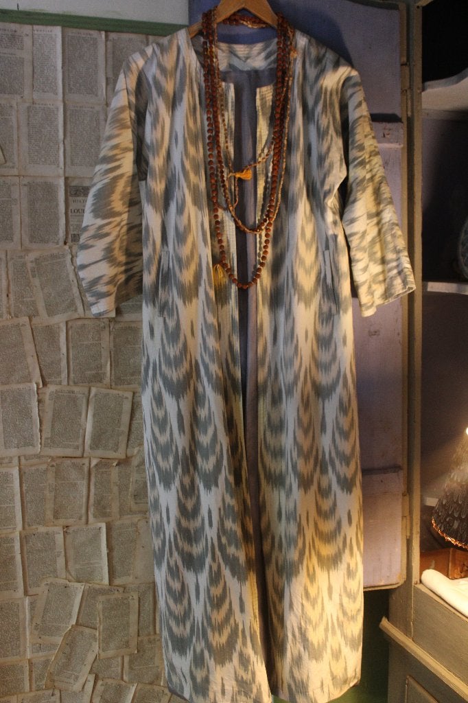 Antieke oude vintage kaftan Uzbekistan ikat geweven katoen, Ophalen of Verzenden, Dames