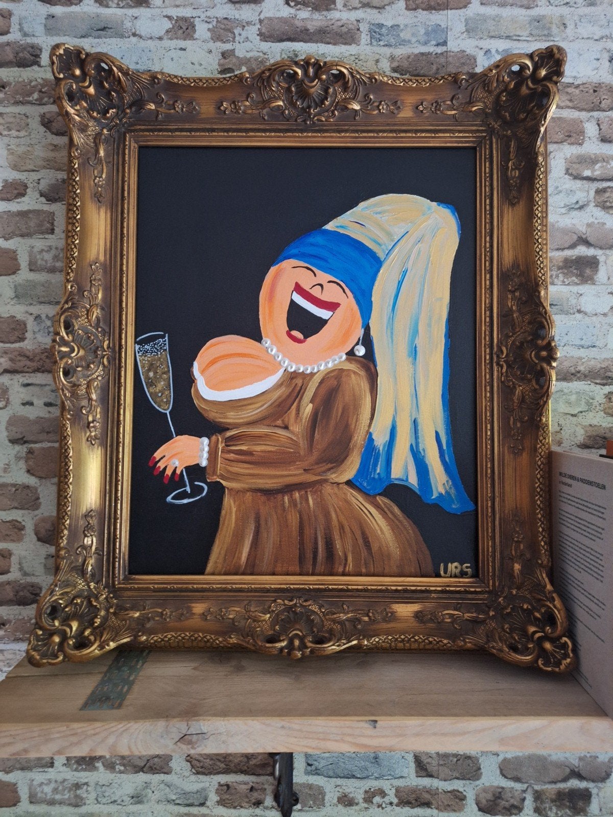 Meisje met de Parel - Handgeschilderd door Urs, Acrylverf, Ingelijst, Ophalen of Verzenden, Overige materialen