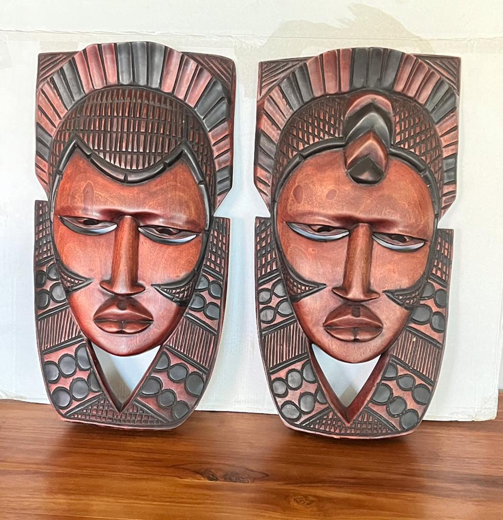 Afrikaanse hardhouten maskers 2x, Ophalen of Verzenden