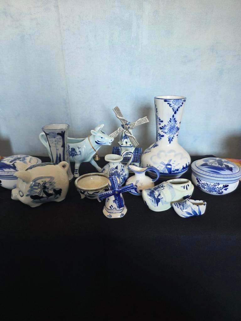 Delfts Blauw decoratie set: vaas, koe en spaarvarken, Ophalen of Verzenden