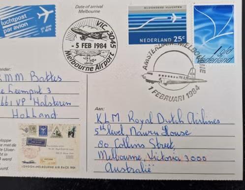 Nederland 1984- London - Melbourne Memorial Flight kaart, Verzenden, Na 1940
