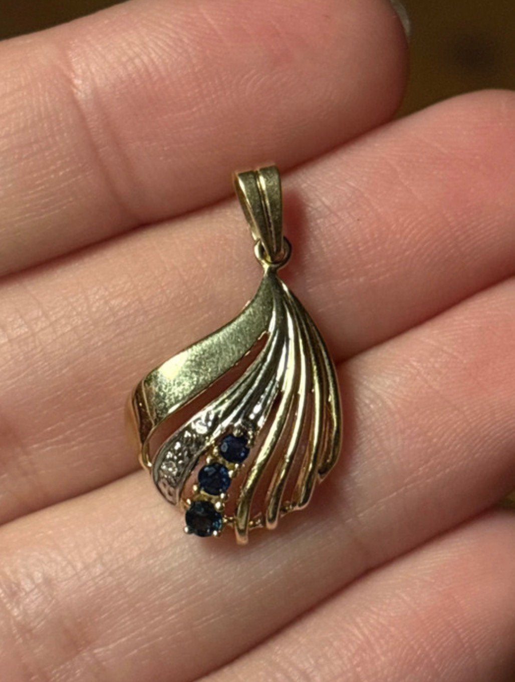 Vintage 14 karaat hanger met saffier en diamant, Blauw, Ophalen of Verzenden, Zo goed als nieuw, Met edelsteen