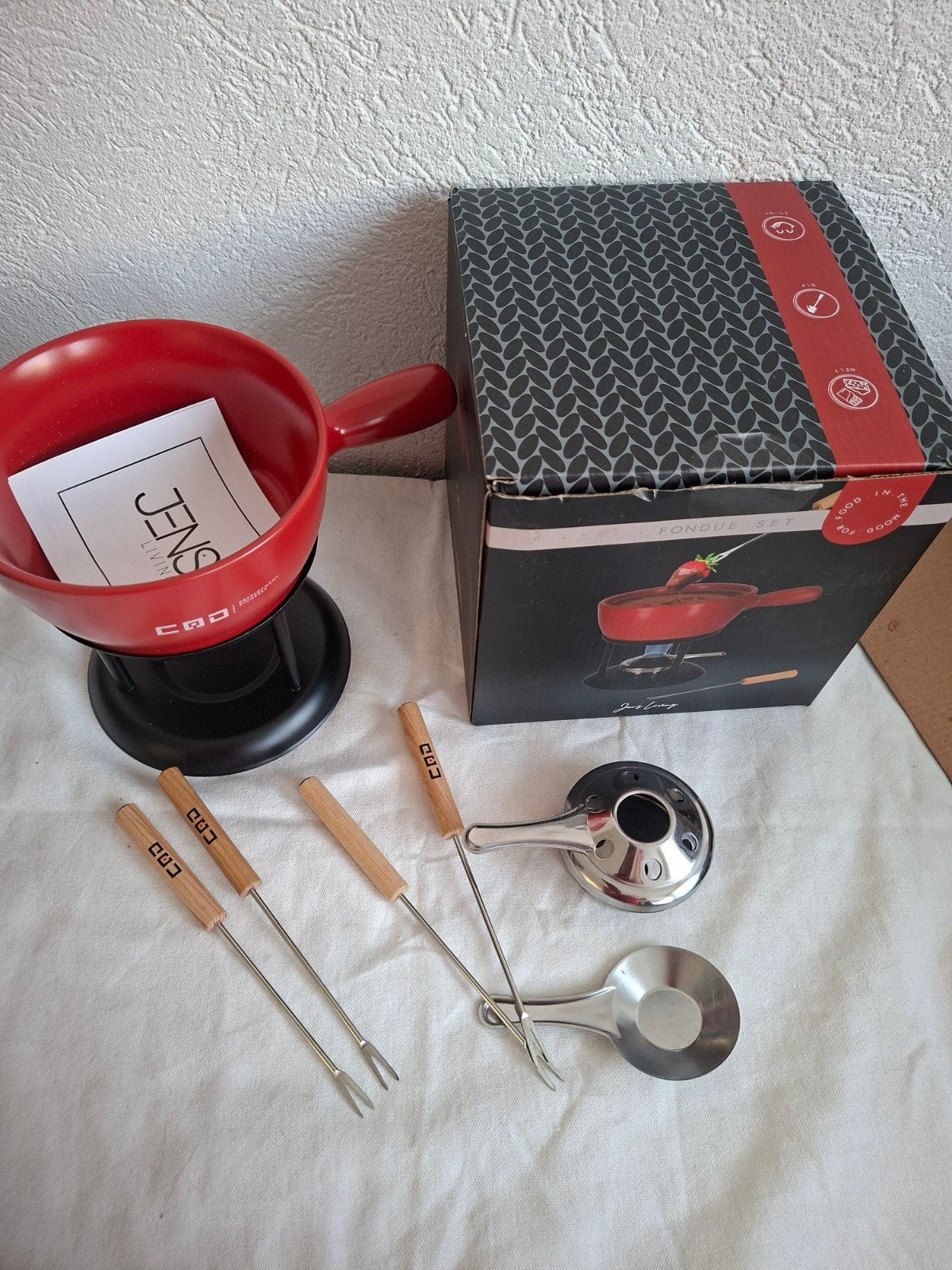 Jens Living Fondueset - Rood, Ophalen, Zo goed als nieuw, Brander, Fondueset