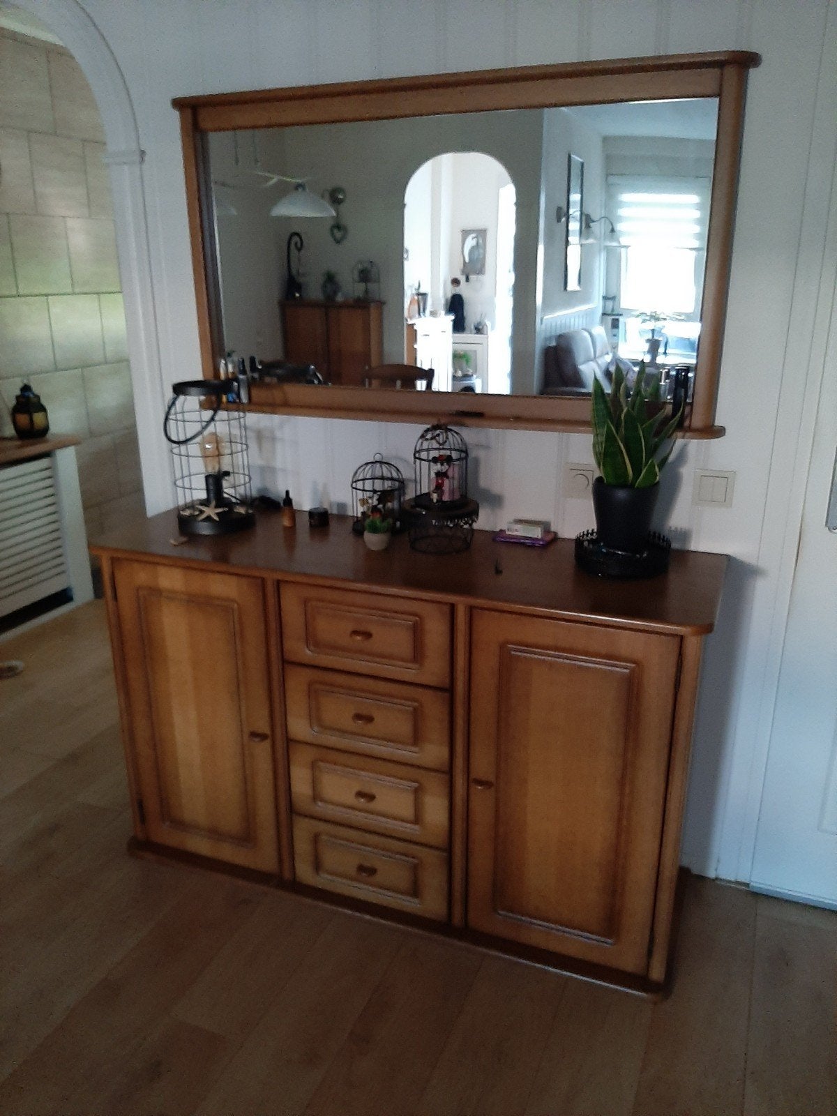 Eiken meubelen: dressoir, vitrinekast, hoekkast, tafels, Ophalen, Gebruikt