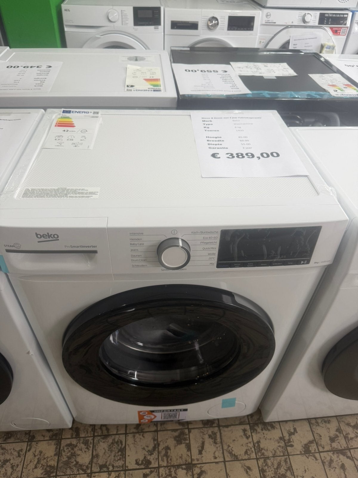 Beko wasmachine 8 kilo 1400 toeren met stoom nieuw, 1200 tot 1600 toeren, Beko, 8 tot 10 kg, Nieuw