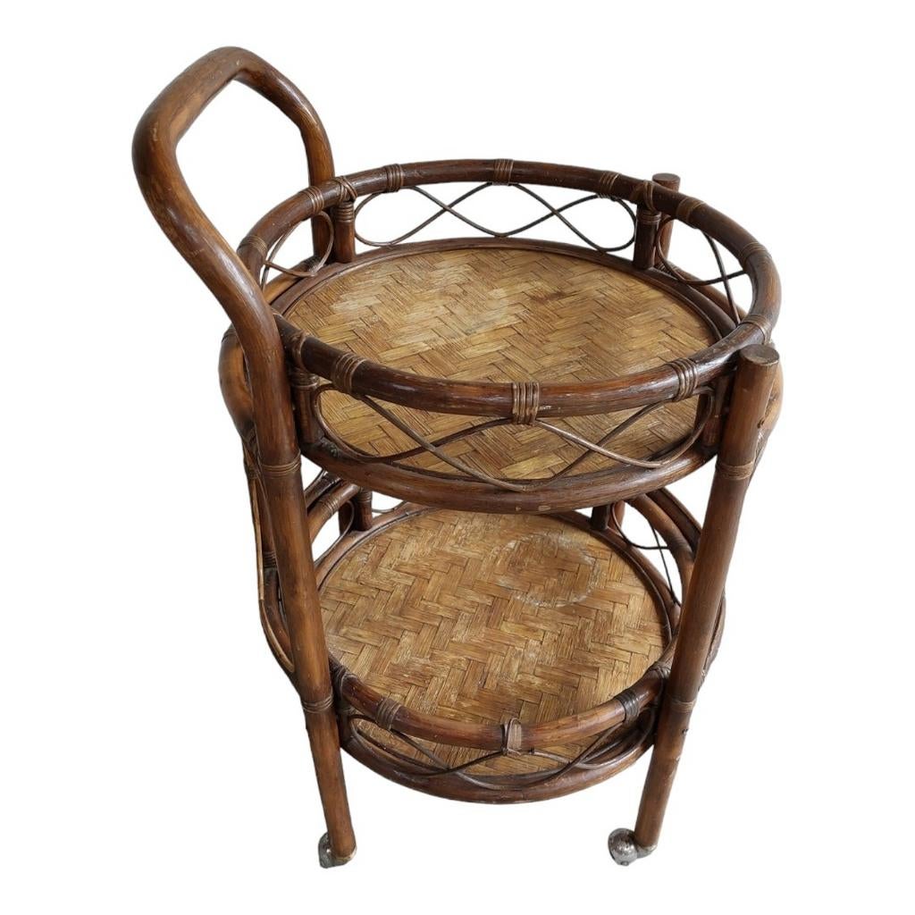 Grote vintage rotan barcart, trolley, Ophalen, Overige materialen, Gebruikt, Onbekend